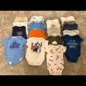 Lot of Carter’s and Mixed Brand Baby Boy Onesies Size 0-3, 3 month and 3-6 month